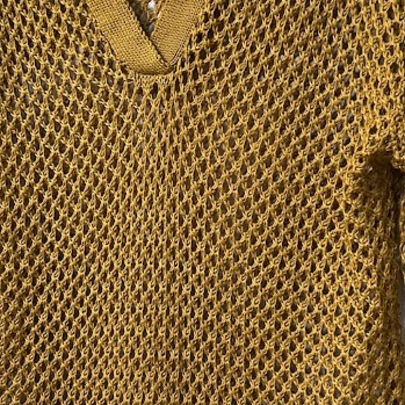New Mustard Open Knit Sweater with Collar Size: M - Picture 7 of 8